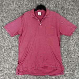 Redd‎ Polo Shirt Mens L Red Striped Peruvian Cotton Pocket Short Sleeve Collar